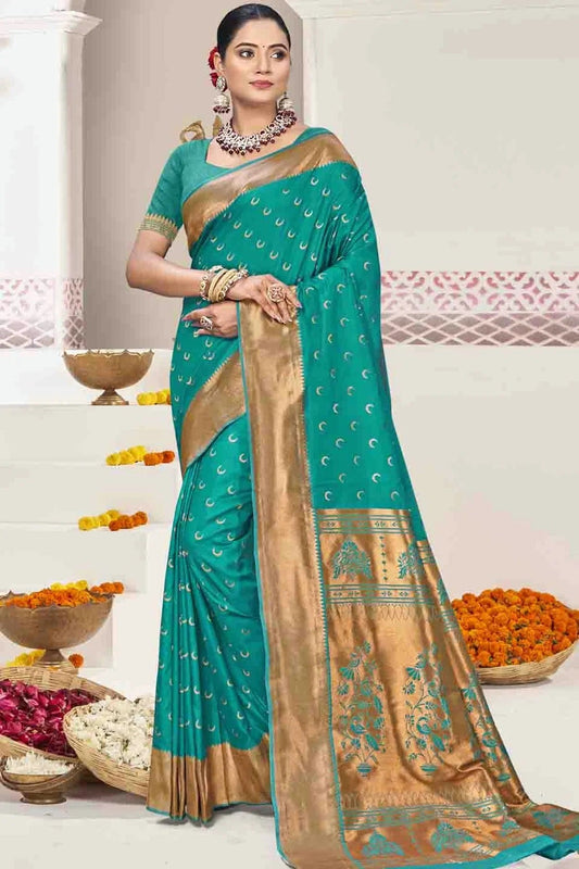 Teal Colour Woven Work Silk Traditional Saree SD1103526