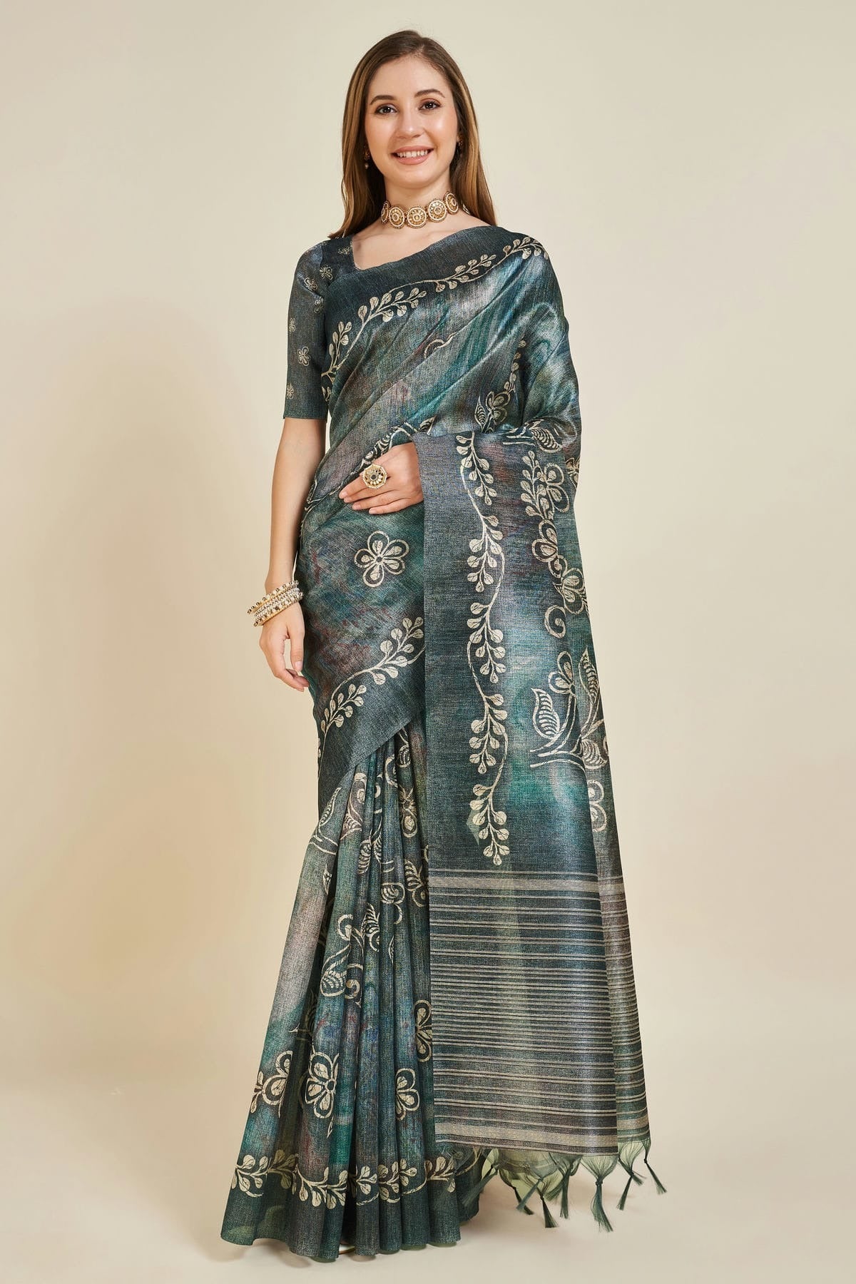 Teal Colour Woven Work Sofi Silk Saree SD1101868