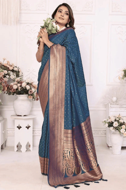 Teal Colour Woven Work Soft Silk Traditional Saree SD1250284 A