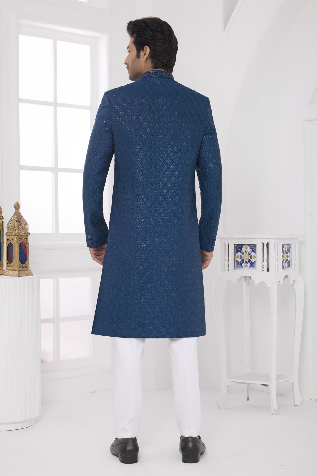 Teal Green Colour Art Silk Embroidery Work Sherwani
