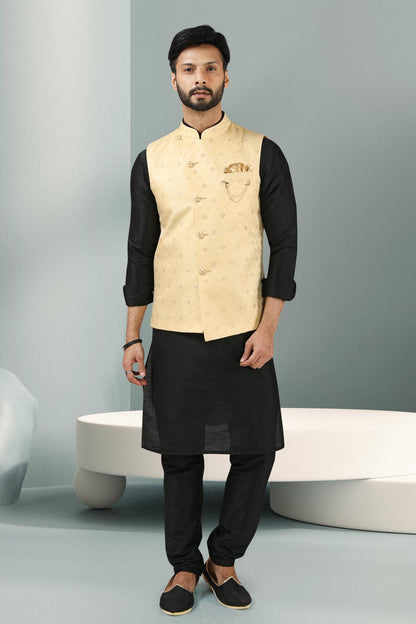 Teal Green Colour Jacquard Banarasi Silk Woven Work Kurta Pajama With Jacket