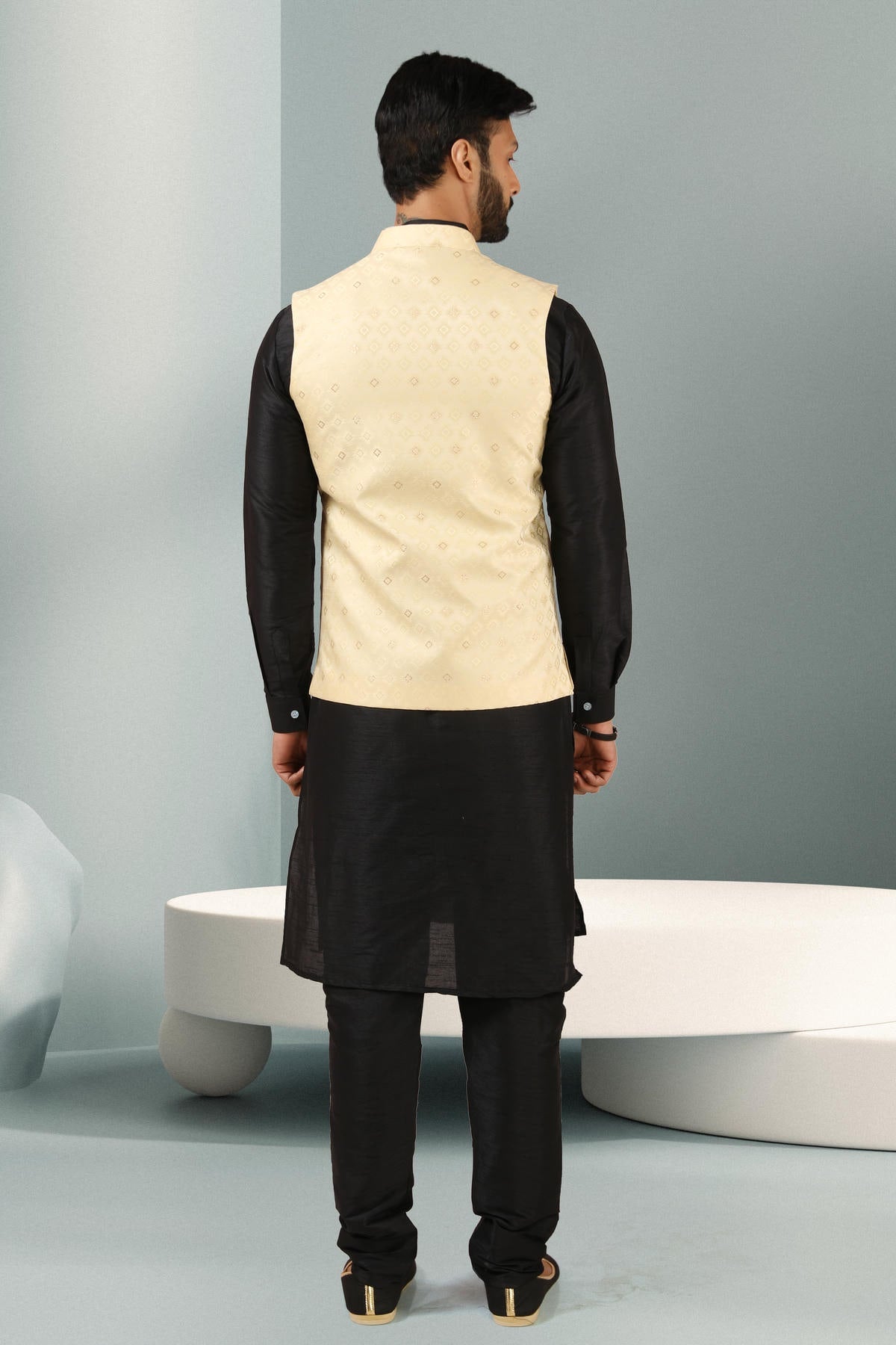 Teal Green Colour Jacquard Banarasi Silk Woven Work Kurta Pajama With Jacket