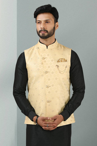 Teal Green Colour Jacquard Banarasi Silk Woven Work Kurta Pajama With Jacket