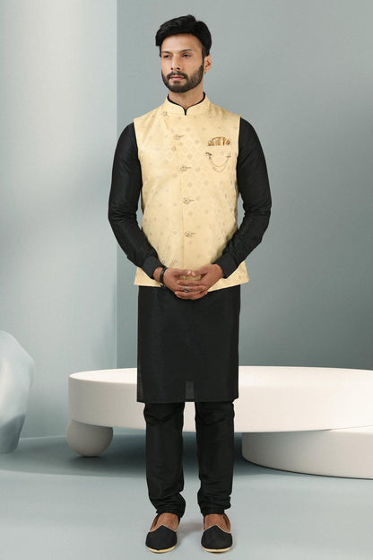 Teal Green Colour Jacquard Banarasi Silk Woven Work Kurta Pajama With Jacket