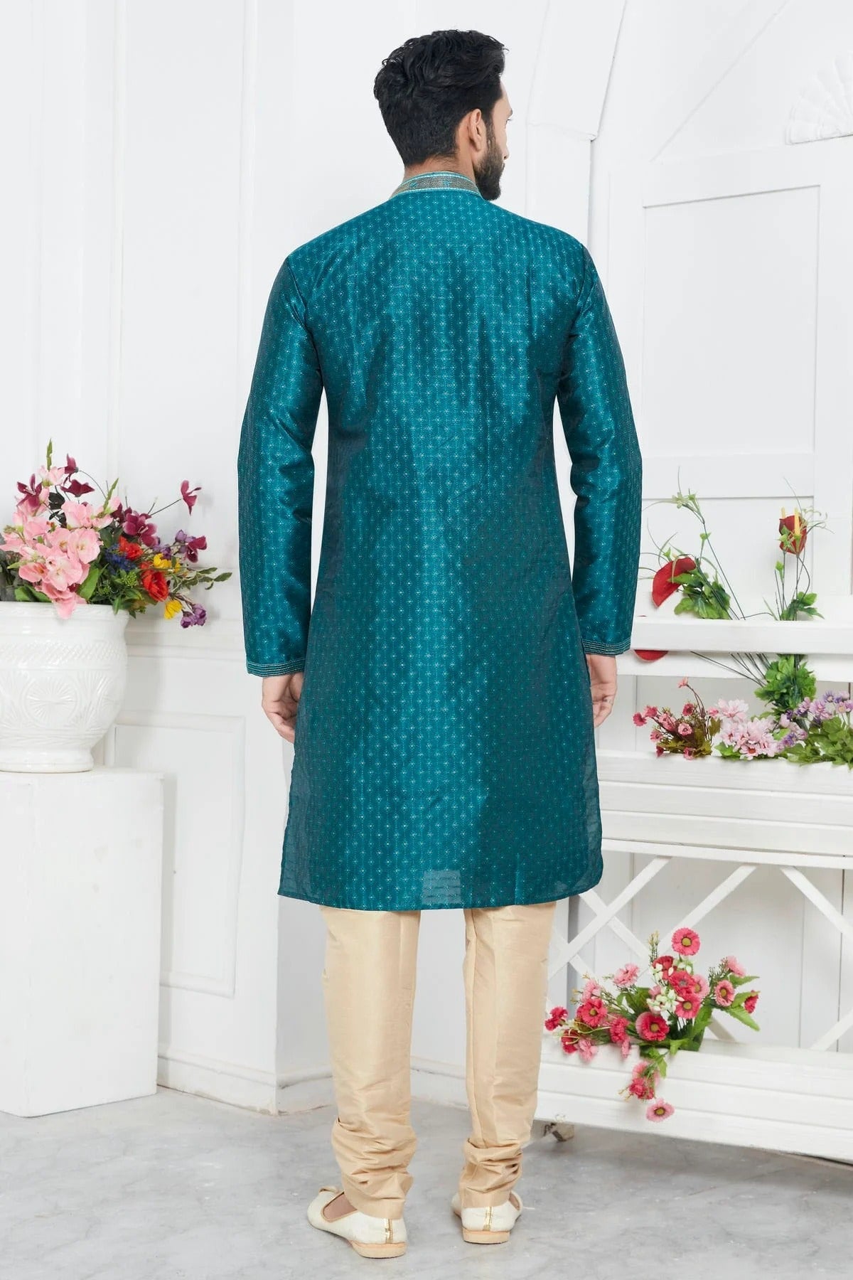 Teal Green Colour Jacquard Silk Brocade Kurta Pajama KP1230216 B