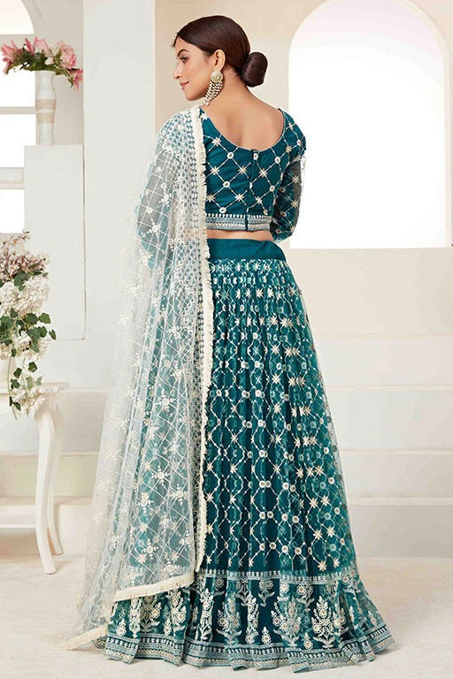 Teal Green Colour Net Designer Lehenga Choli LC1240020 A
