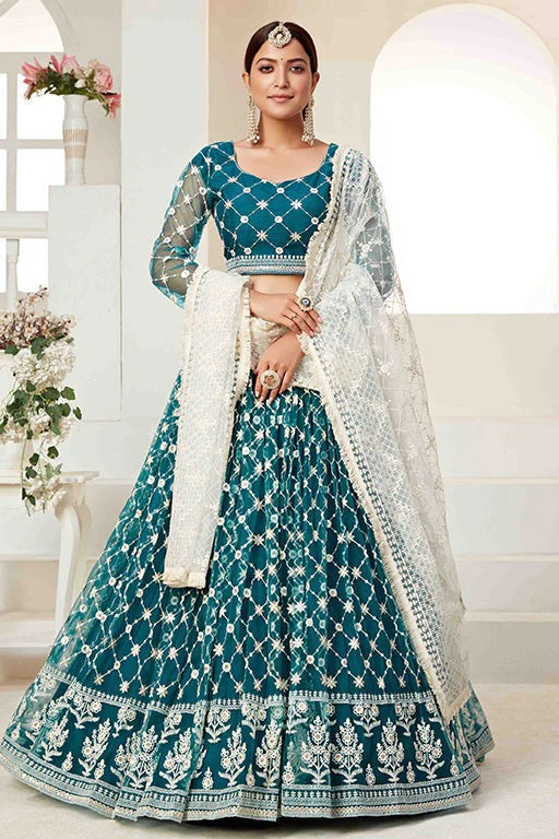 Teal Green Colour Net Designer Lehenga Choli LC1240020