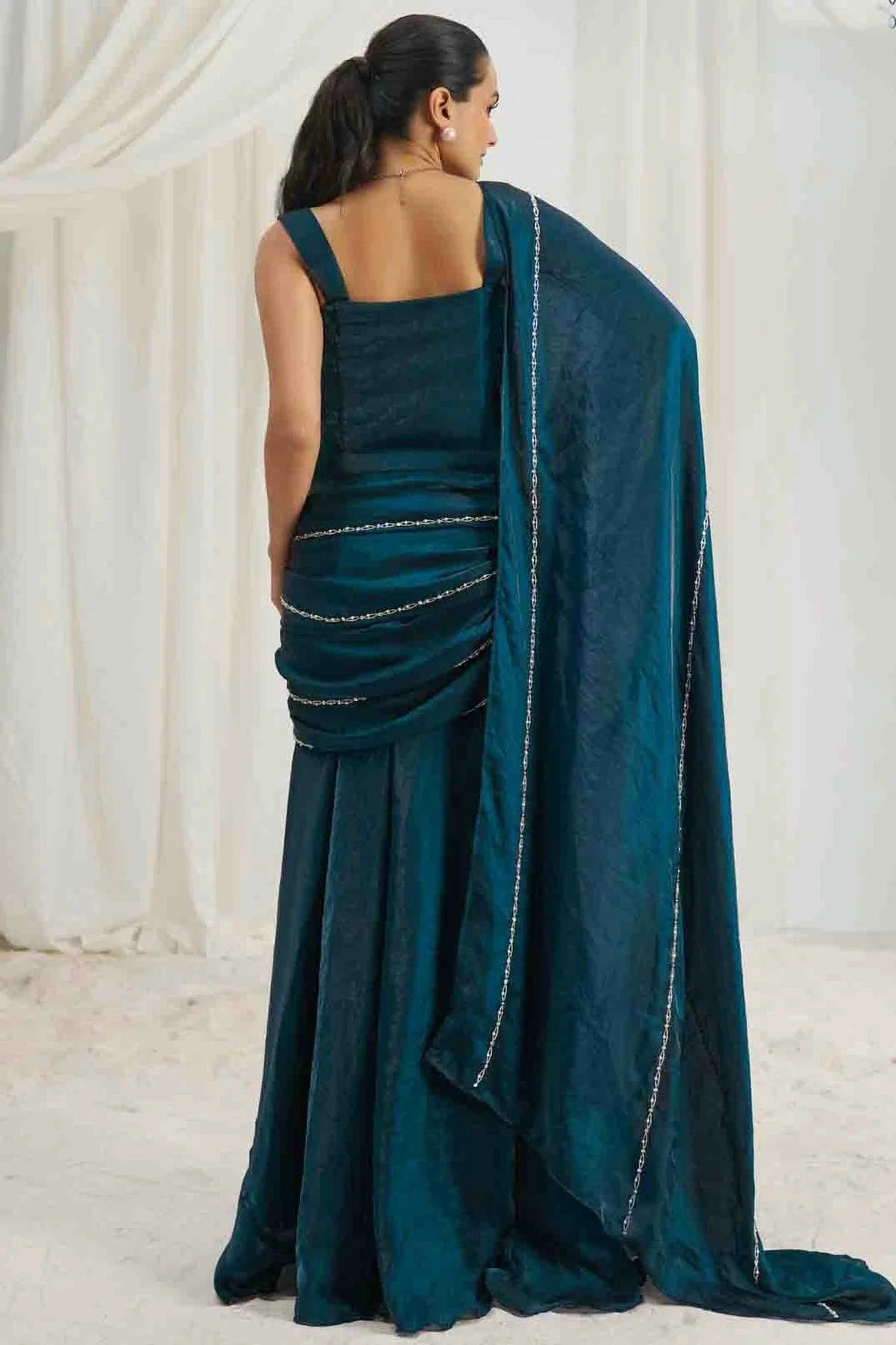 Teal Organza Hand Work Ready To Wear Saree SD1080978 B