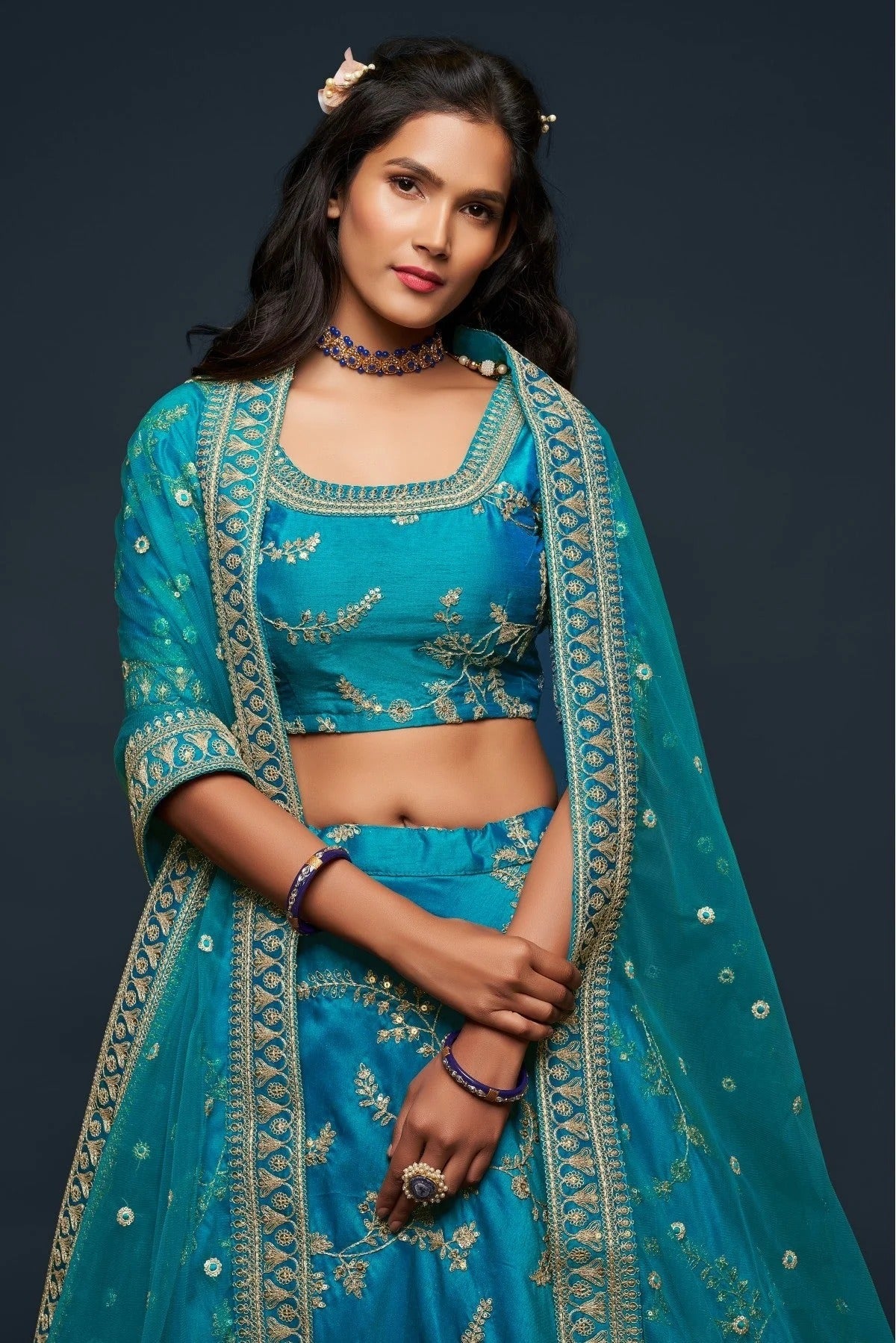 Teal and Blue Colour Art Silk Lehenga Choli LC1010109 B