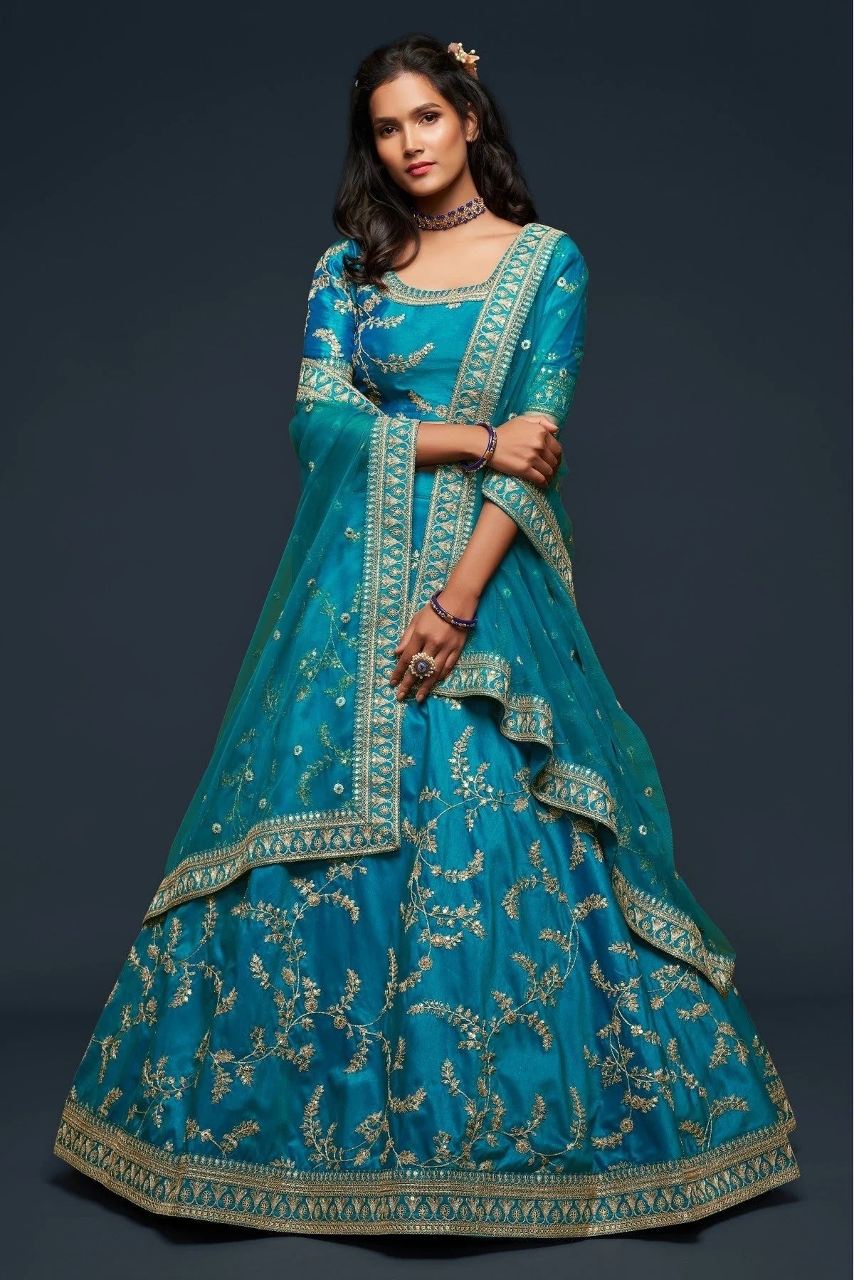 Teal and Blue Colour Art Silk Lehenga Choli LC1010109