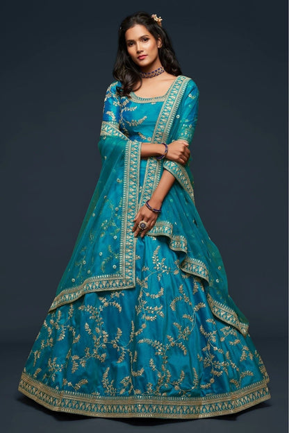 Teal and Blue Colour Art Silk Lehenga Choli LC1010109