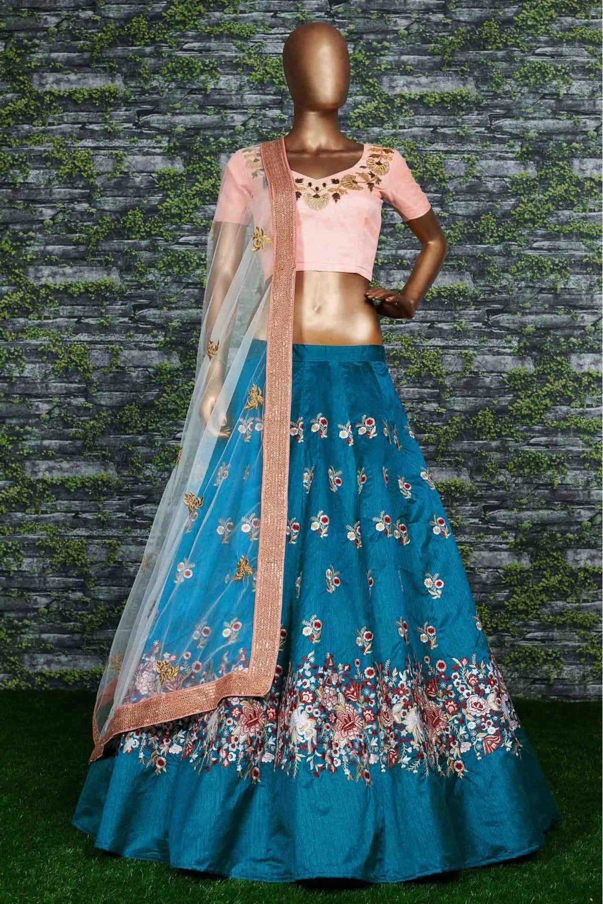 Teal and Blue Colour Banglori Silk Lehenga Choli LC1010010 B