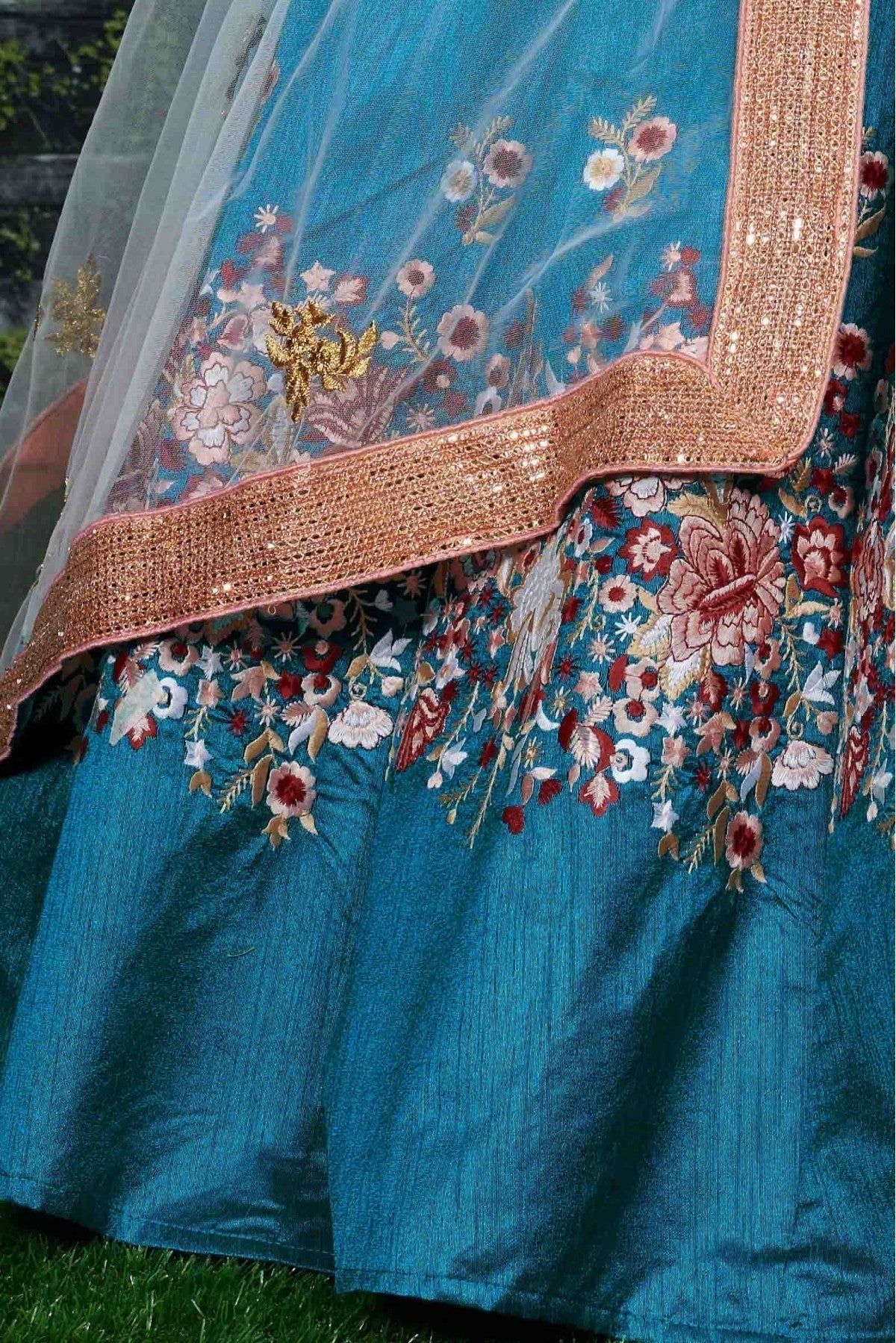 Teal and Blue Colour Banglori Silk Lehenga Choli LC1010010 C