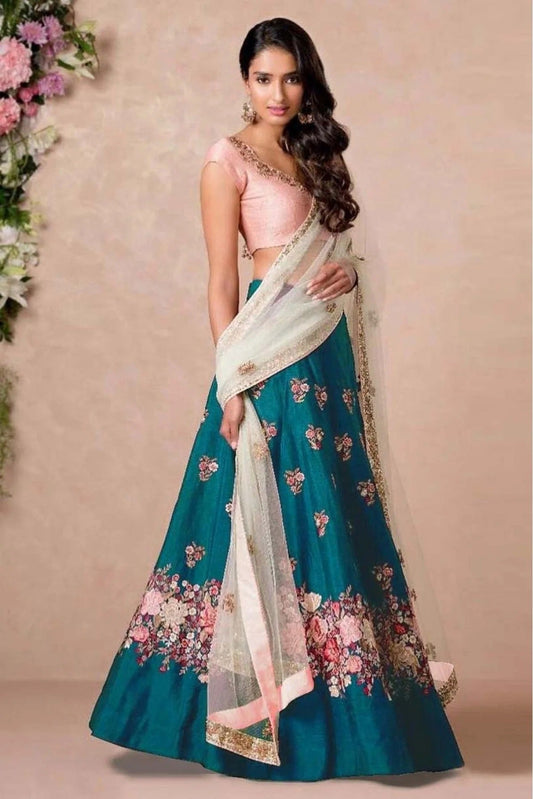 Teal and Blue Colour Banglori Silk Lehenga Choli LC1010010