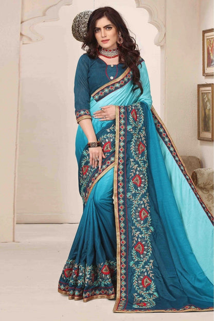 Teal and Blue Colour Dola Silk Designer Saree SD1120467