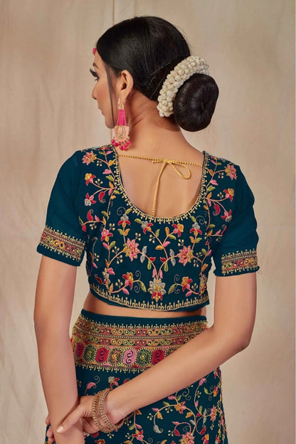 Teal and Blue Colour Georgette Embroidery Saree SD1120902 A