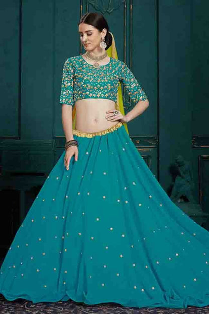 Teal and Blue Colour Georgette Sequins Work Lehenga Choli LC1080412 A