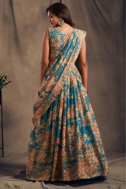 Teal and Blue Colour Organza Lehenga Choli LC1010100 A