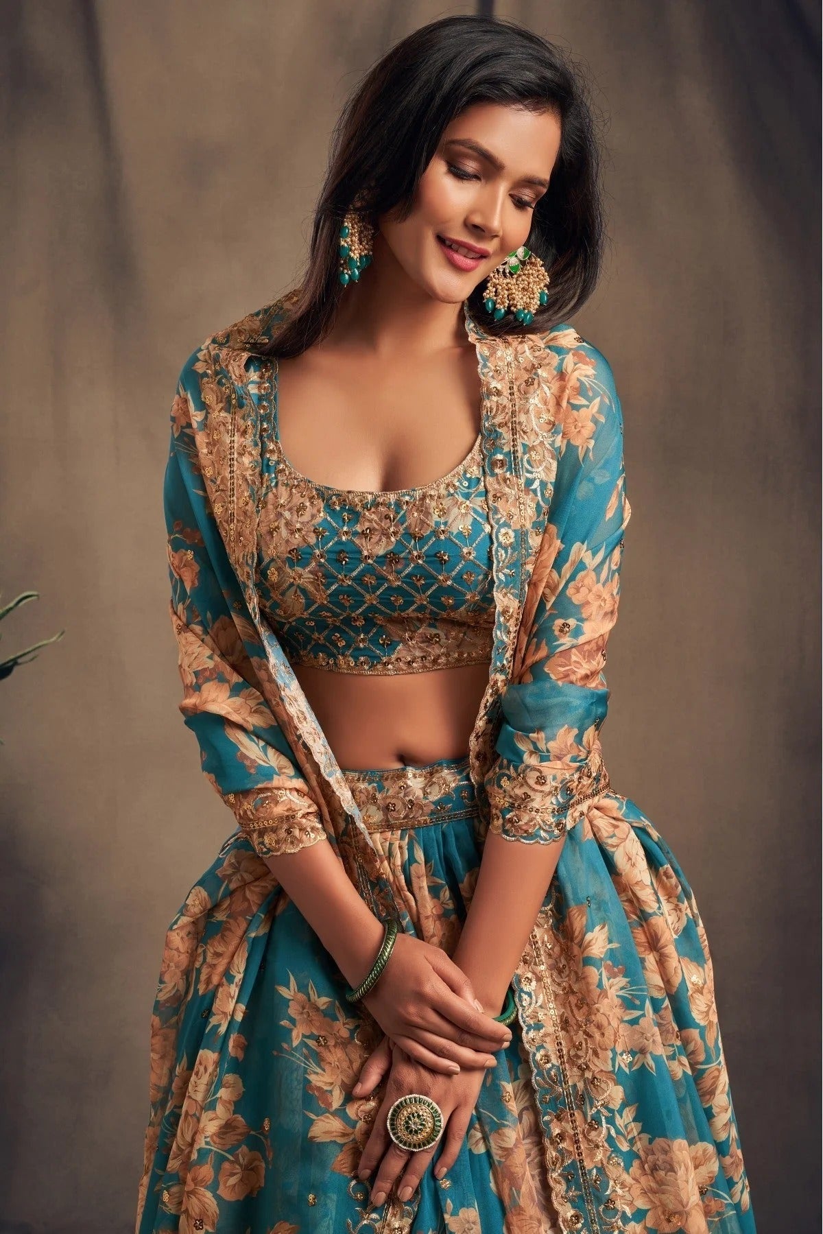 Teal and Blue Colour Organza Lehenga Choli LC1010100 B