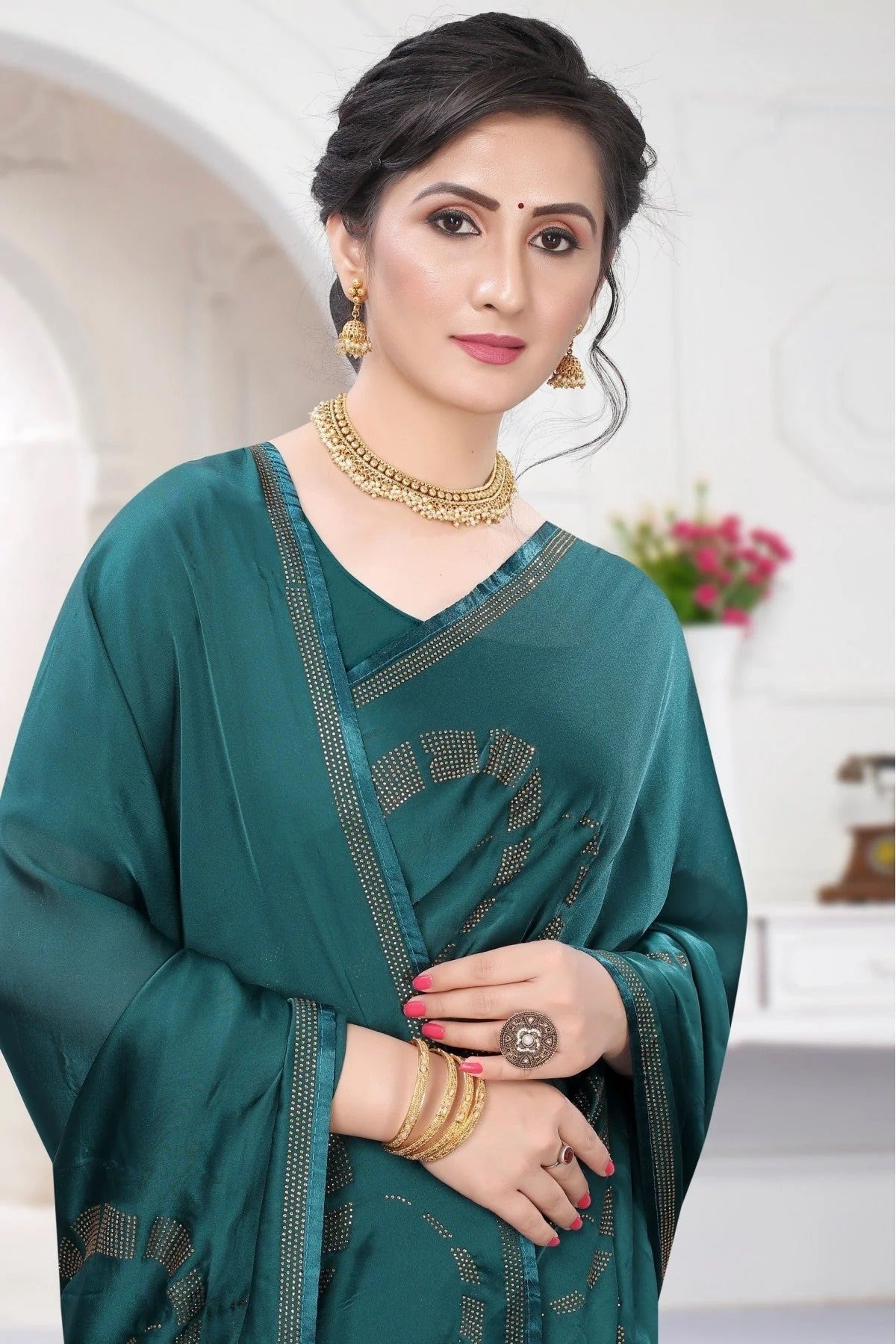 Teal and Blue Colour Satin Designer Saree SD1120670 A