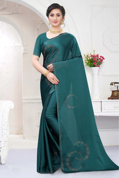 Teal and Blue Colour Satin Designer Saree SD1120670