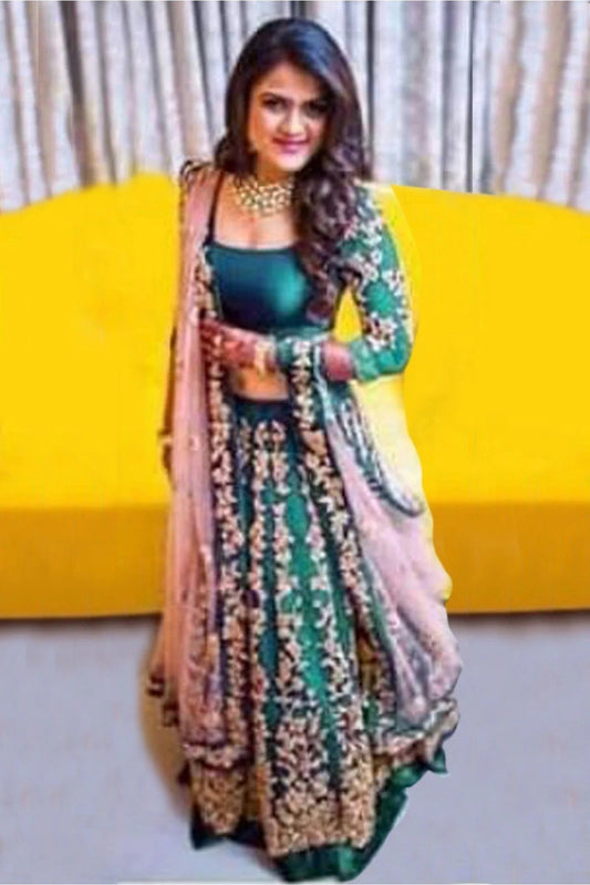 Teal and Blue Colour Taffeta Silk Lehenga Choli LC1020008