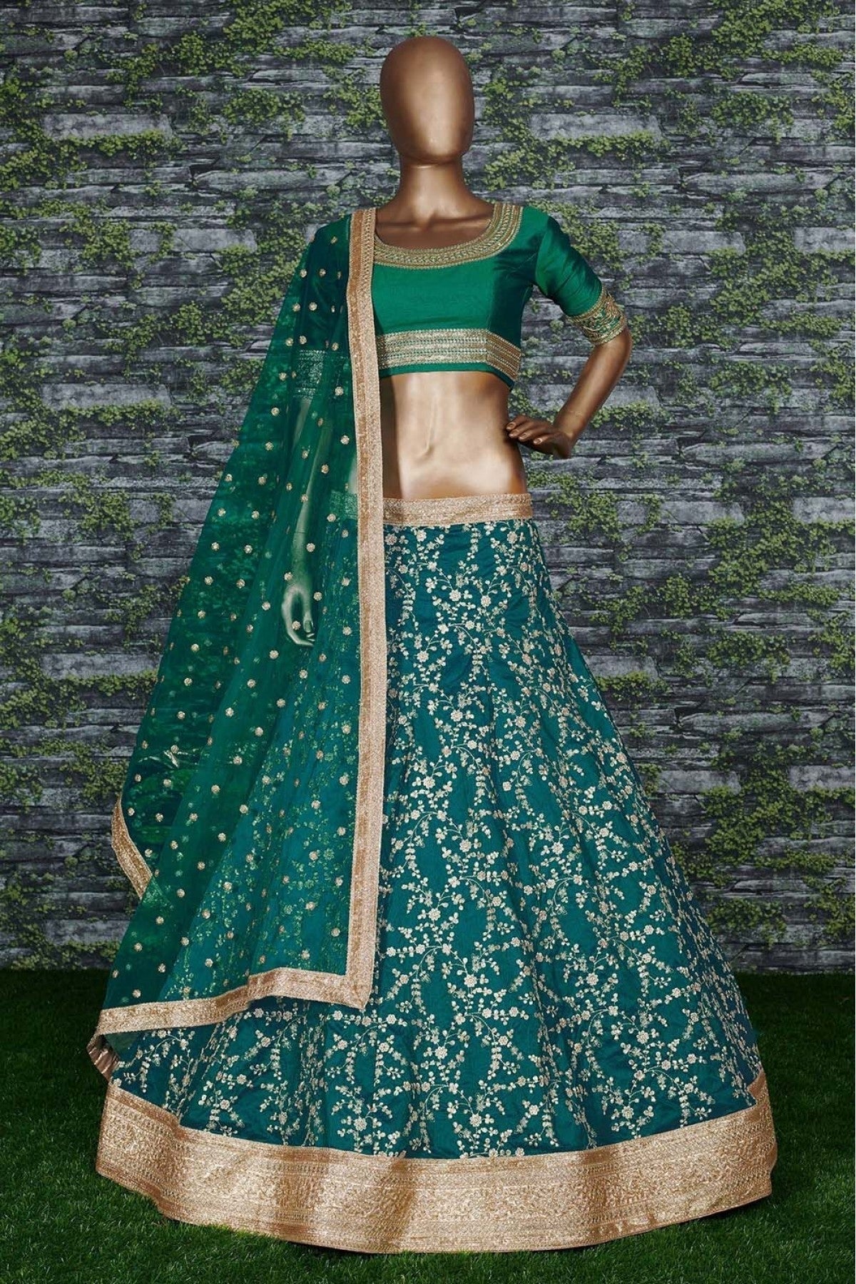 Teal and Green Colour Mulberry Silk Lehenga Choli LC1010059 A