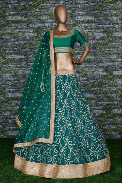 Teal and Green Colour Mulberry Silk Lehenga Choli LC1010059 A