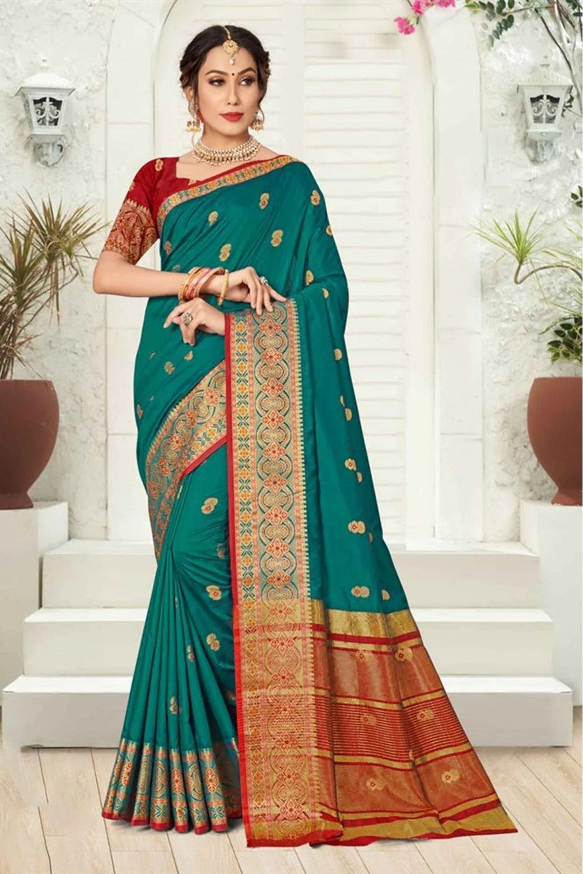 Teal and Green Colour Silk Woven Saree SD1100714