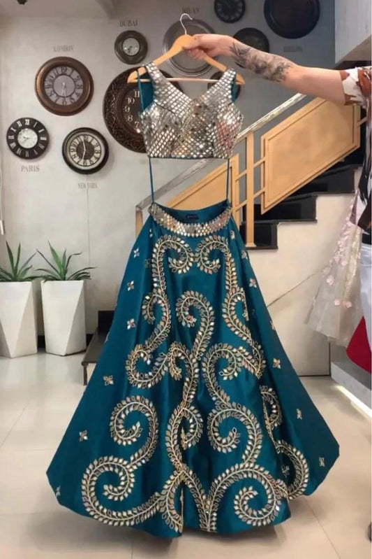 Teal and Green Colour Taffeta Silk Lehenga Choli LC1020126