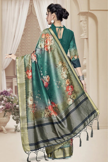 Teal and Green Colour Tussar Silk Printed Saree SD1120646 A
