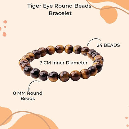 Tiger Eye 8mm Round Beads Bracelet – Natural Protection & Confidence Crystal Bracelet