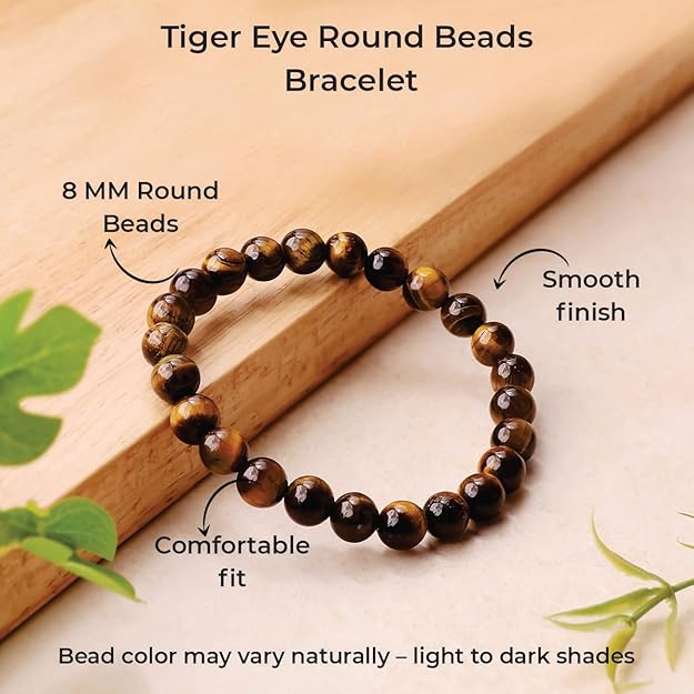 Tiger Eye 8mm Round Beads Bracelet – Natural Protection & Confidence Crystal Bracelet