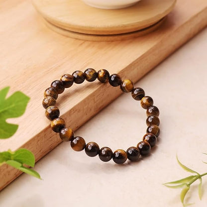 Tiger Eye 8mm Round Beads Bracelet – Natural Protection & Confidence Crystal Bracelet