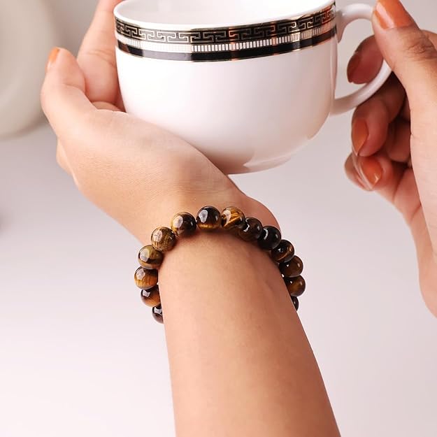 Tiger Eye 8mm Round Beads Bracelet – Natural Protection & Confidence Crystal Bracelet