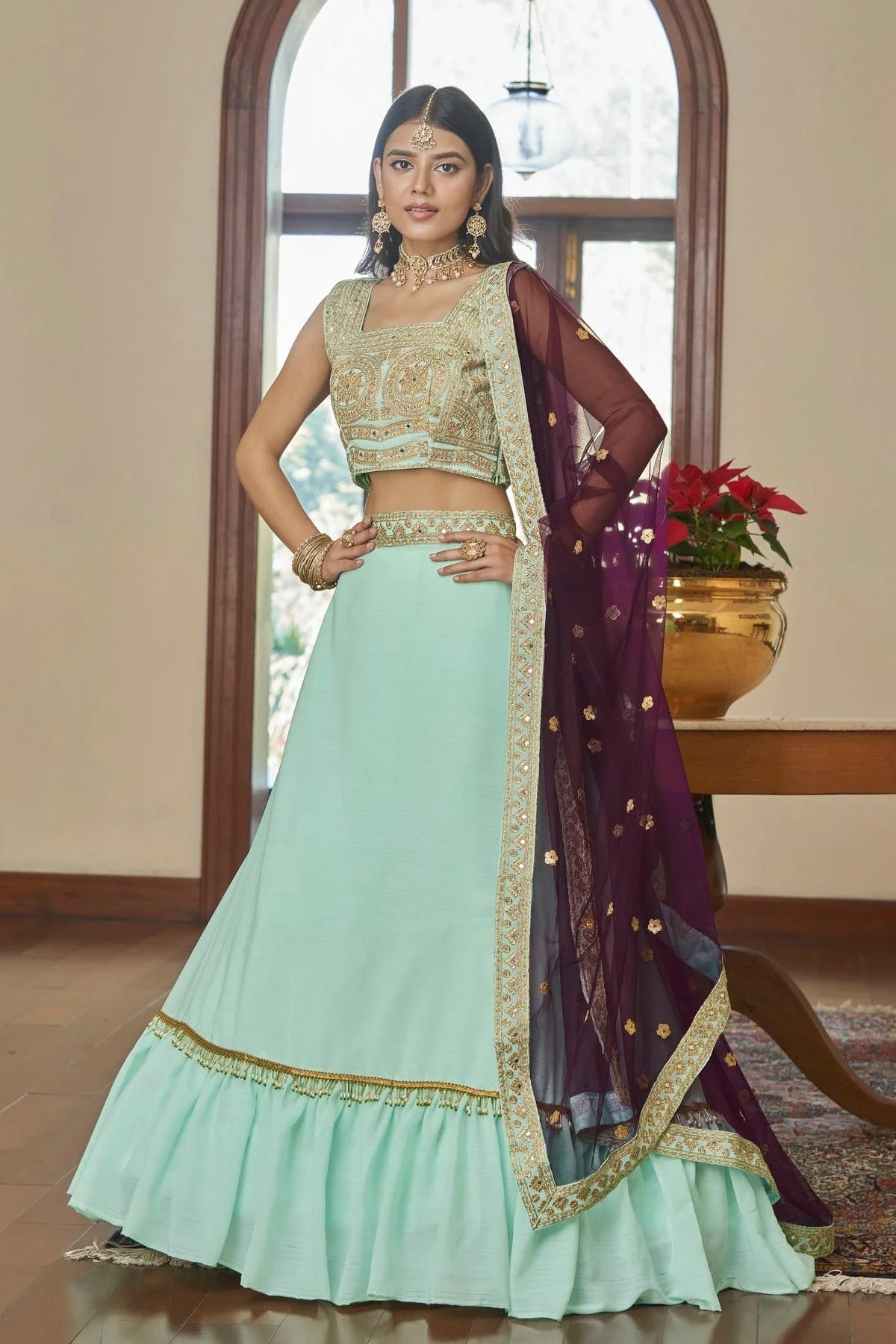 Titan Silk Designer Lehenga Choli In Aqua Blue Colour LC1270041 A