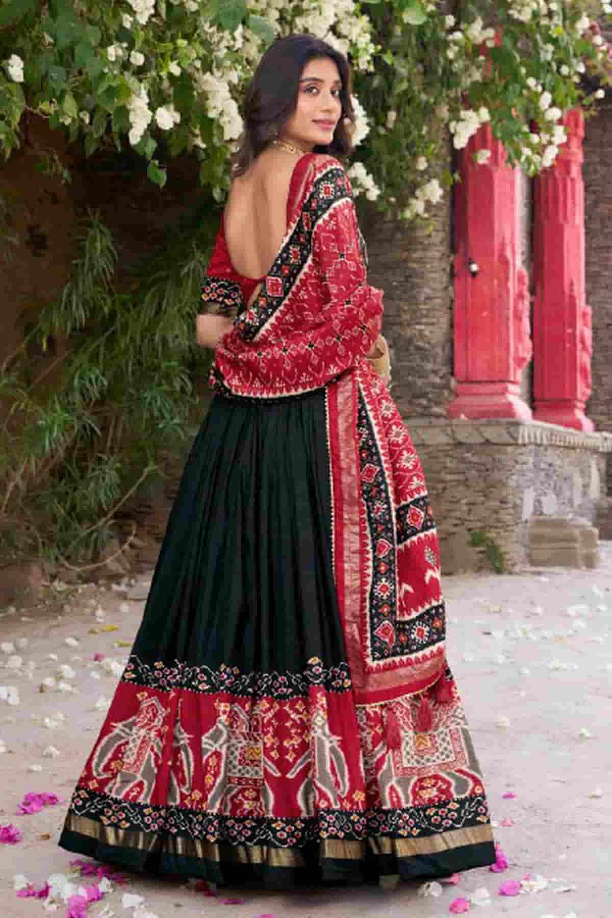 Tussar Silk Zari Woven Work Lehenga Choli In Black Colour