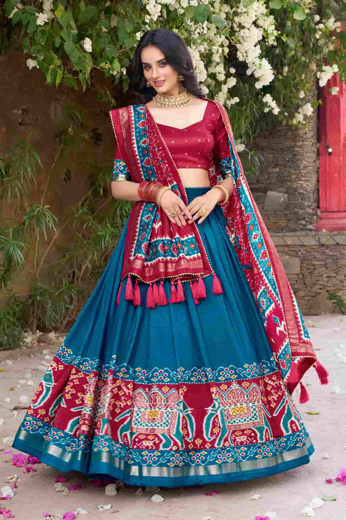 Tussar Silk Zari Woven Work Lehenga Choli In Light Blue Colour