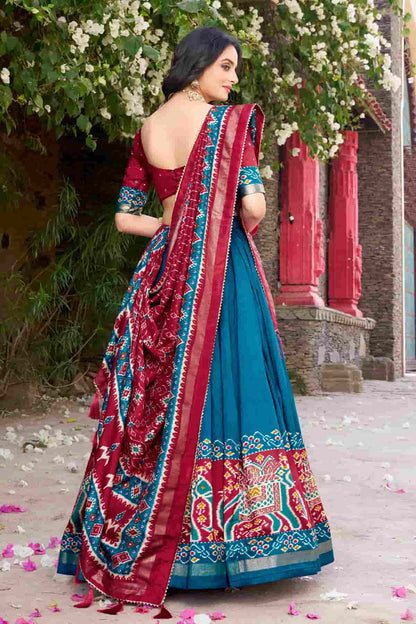 Tussar Silk Zari Woven Work Lehenga Choli In Light Blue Colour