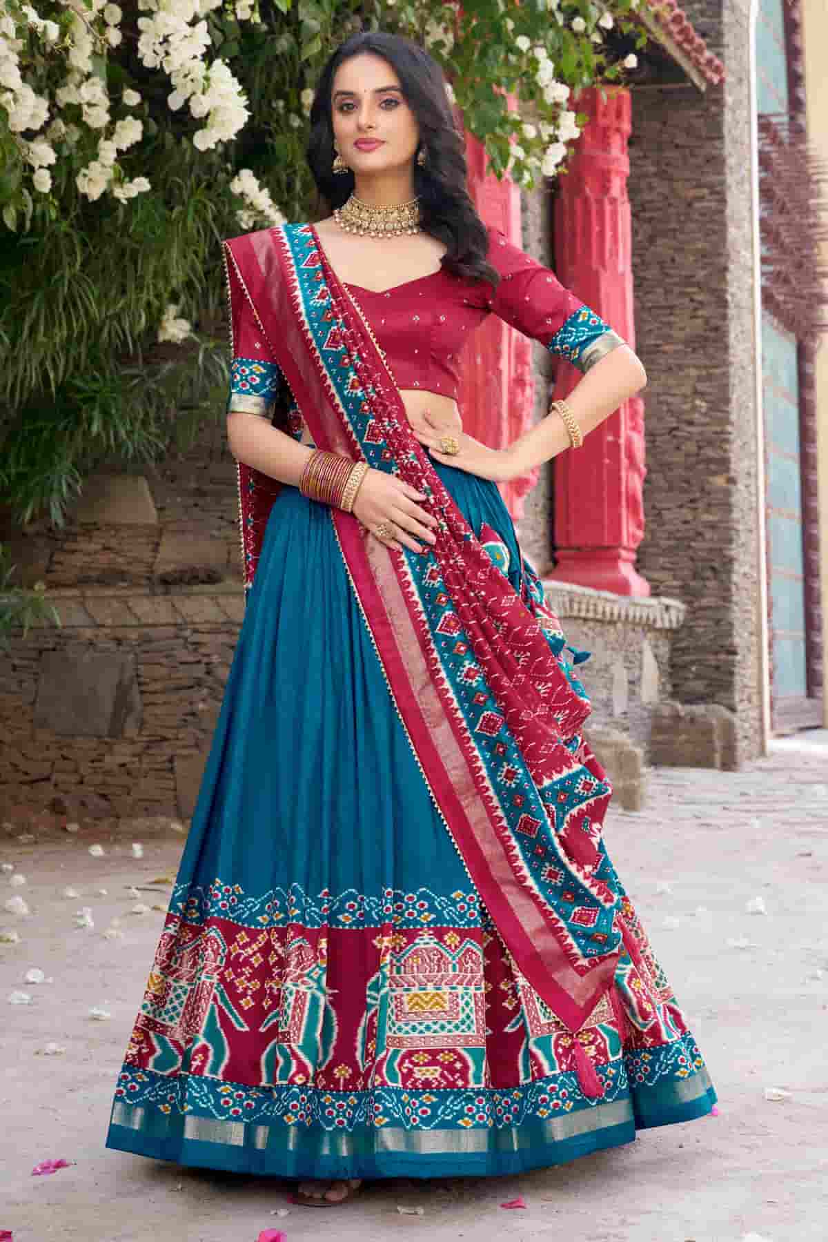 Tussar Silk Zari Woven Work Lehenga Choli In Light Blue Colour