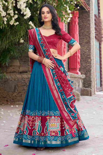 Tussar Silk Zari Woven Work Lehenga Choli In Light Blue Colour