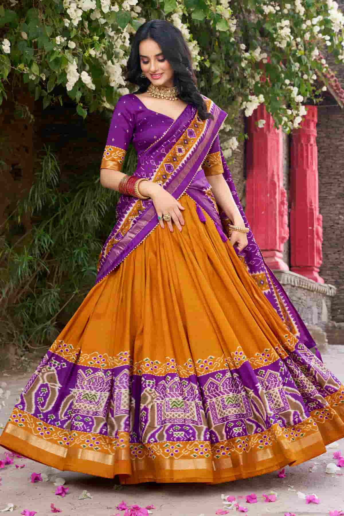 Tussar Silk Zari Woven Work Lehenga Choli In Mustard Colour