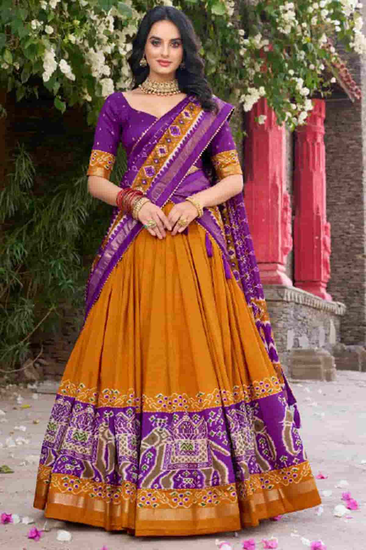 Tussar Silk Zari Woven Work Lehenga Choli In Mustard Colour