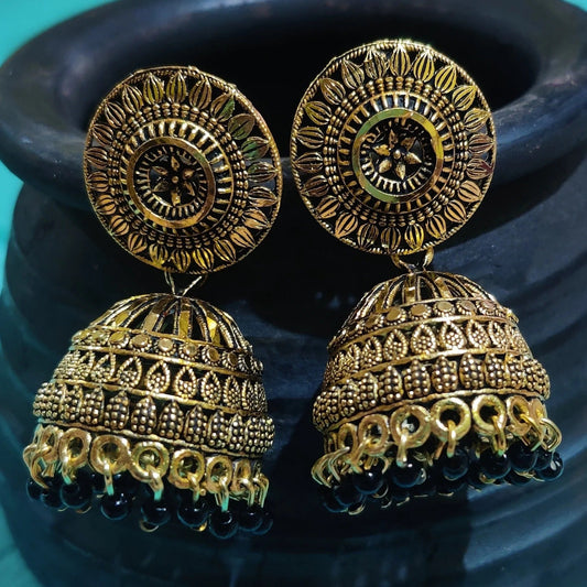 Vastradi Alloy Golden Traditional Jhumka in Black Colour ER1200034