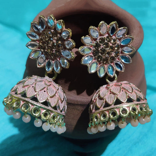 Vastradi Alloy Golden Traditional Jhumka in Peach Colour ER1200040