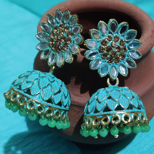 Vastradi Alloy Golden Traditional Jhumka in Sky Blue Colour ER1200041