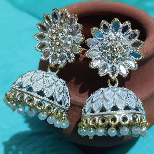 Vastradi Alloy Golden Traditional Jhumka in White Colour ER1200047