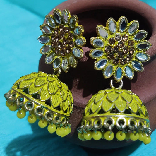 Vastradi Alloy Golden Traditional Jhumka in Yellow Colour ER1200043