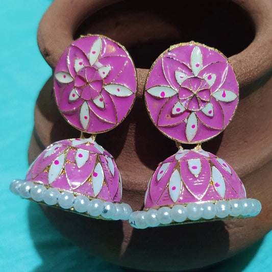 Vastradi Alloy Minakari White Beads Jhumki in Baby Pink Colour ER1200015