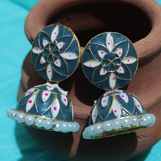 Vastradi Alloy Minakari White Beads Jhumki in Grey Colour ER1200014